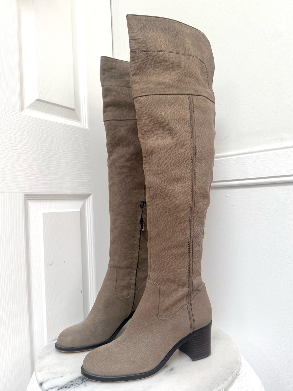 Sam Edelman Joplin Women's Tall Leather Riding Boots - Matte Grey / Taupe